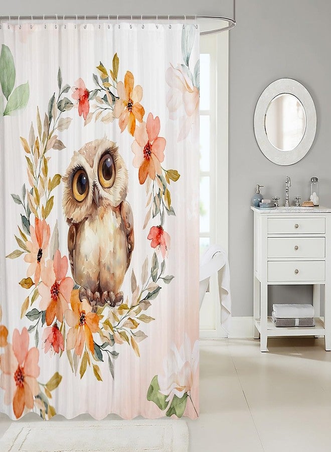 Man Fei Manfei Cartoon Owl Shower Curtains Watercolor Flower Bathroom Curtains for Kids Boys Girls Room Decor, Floral Animal Theme Waterproof Bath Curtains with 12 Hooks Suits for Bathtub, 72" W x 72" L - Image 2