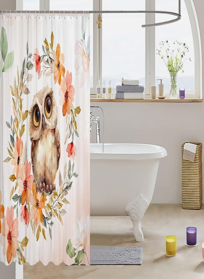 Man Fei Manfei Cartoon Owl Shower Curtains Watercolor Flower Bathroom Curtains for Kids Boys Girls Room Decor, Floral Animal Theme Waterproof Bath Curtains with 12 Hooks Suits for Bathtub, 72" W x 72" L - Image 3