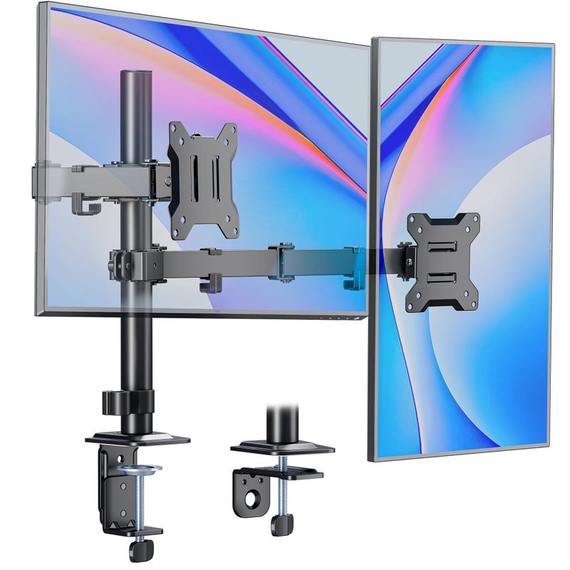 monTEK Dual Monitor Stand for 17"â€“32â€ Computer, Adjustable Height Stable Monitor Mount Fit up to 32 inch Screen, Hold up to 22lbs Weight, C-Clamp and Grommet, VESA 75x75mm/100x100mm - Image 1