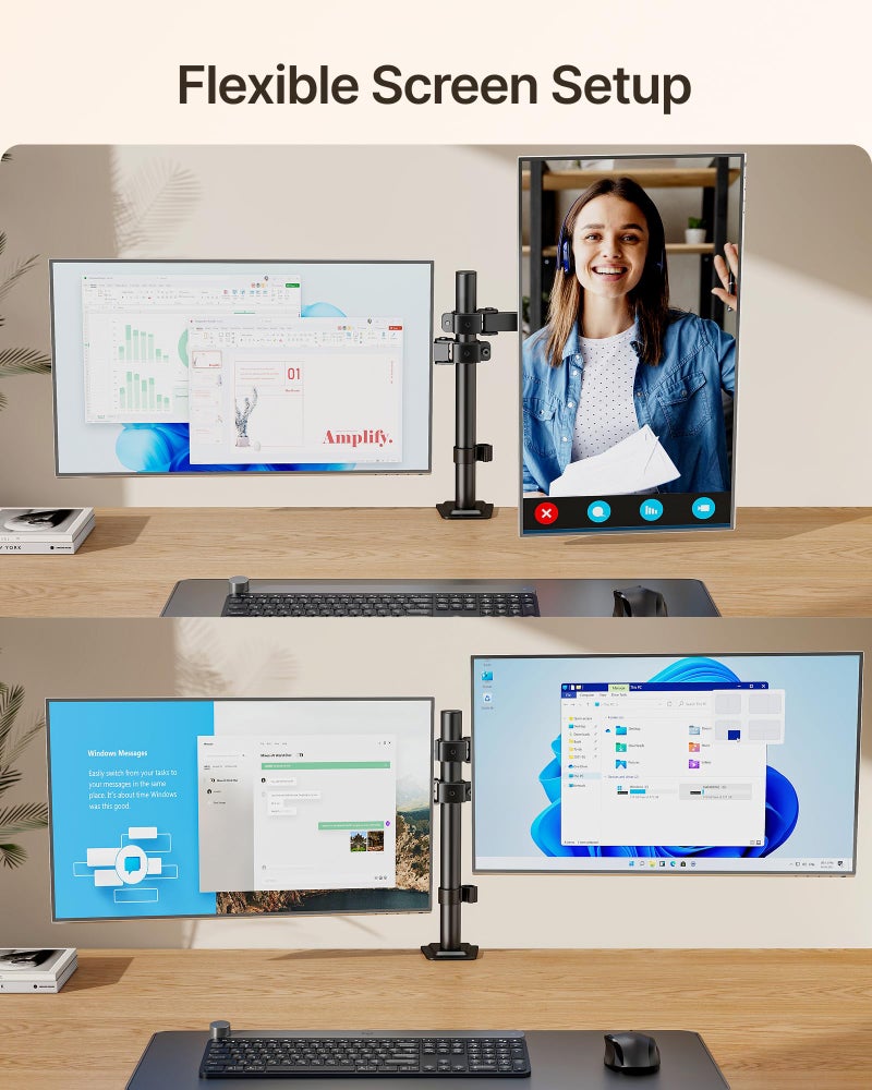 monTEK Dual Monitor Stand for 17"â€“32â€ Computer, Adjustable Height Stable Monitor Mount Fit up to 32 inch Screen, Hold up to 22lbs Weight, C-Clamp and Grommet, VESA 75x75mm/100x100mm - Image 3