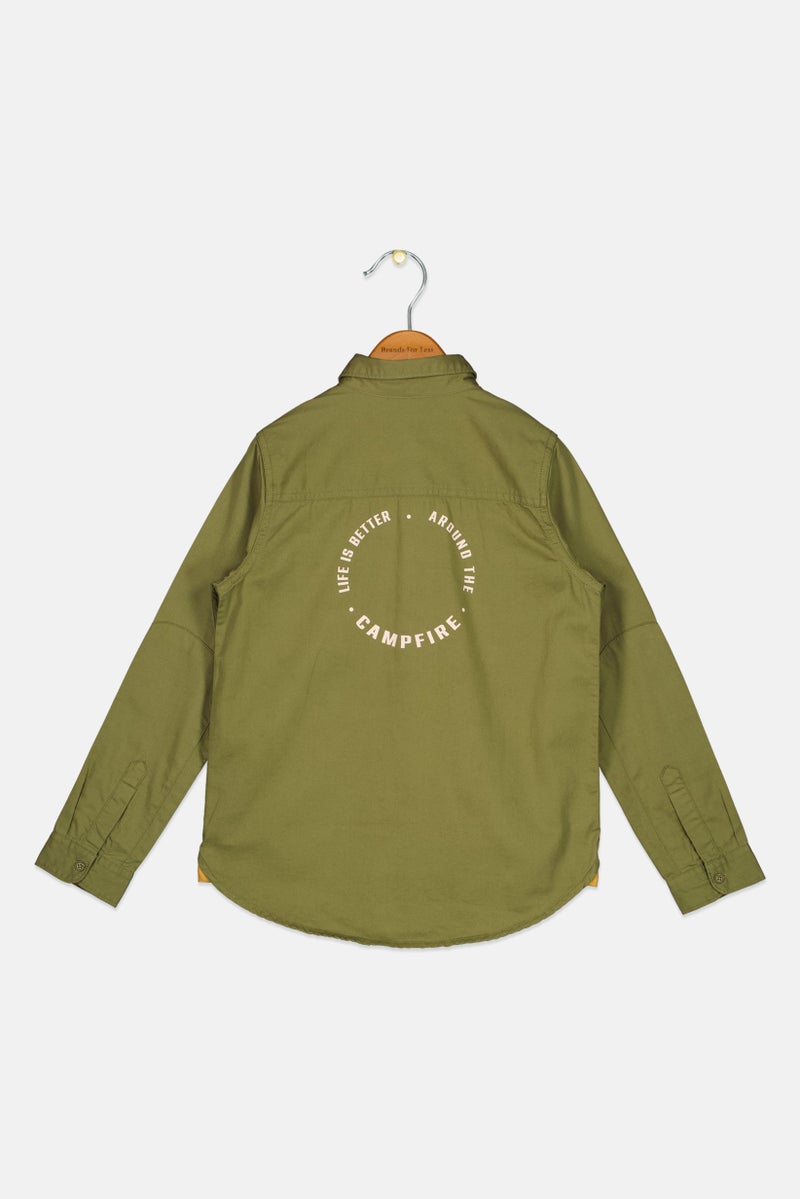 Hamleys Kids Boy Spread Collar Solid Long Sleeves  Casual Shirt, Olive - Image 2