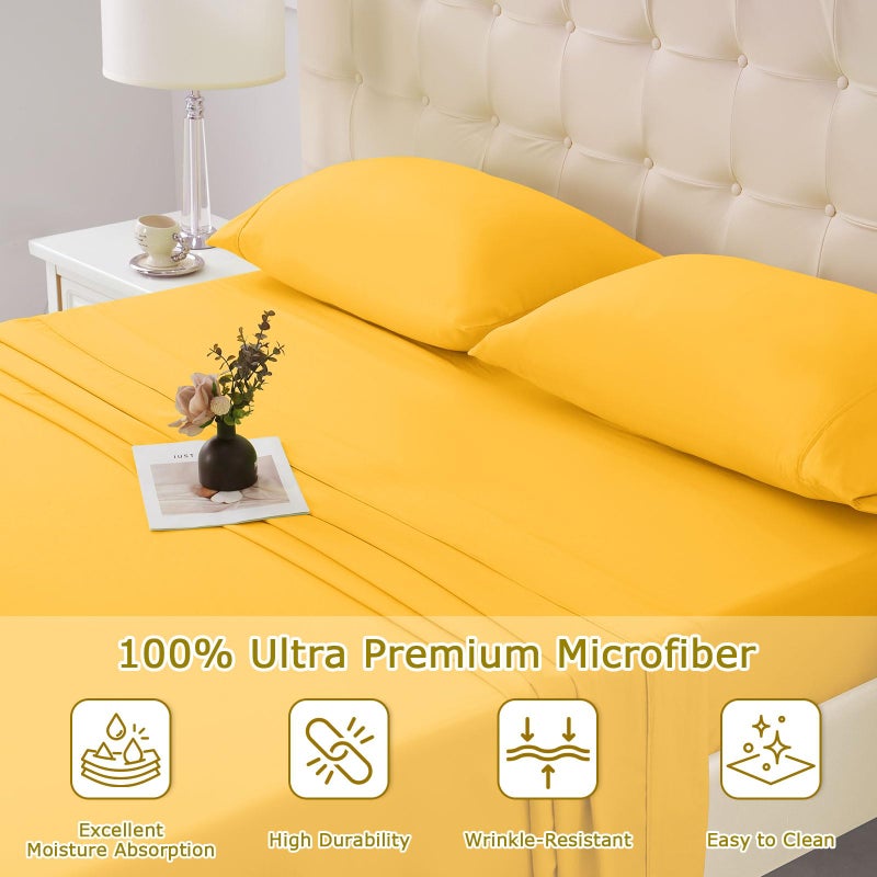 Homilay Full Size Bed Sheet Set - 4 Piece Soft Microfiber Sheets with Deep Pockets, Cooling Technology, and Wrinkle-Free Pillowcase. Hotel-Quality, Durable Bedding, Spectra Yellow - Image 3