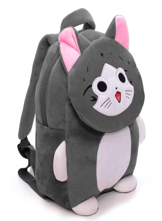 Frantic Kids Soft Cartoon Animal Travelling School Bag Soft Plush Standard Backpack Boys Girls Baby For 2 To 5 Years Baby/Boys/Girls Nursery, Preschool, Picnic(Greycatflap) Standard, 10 Liter - Image 2