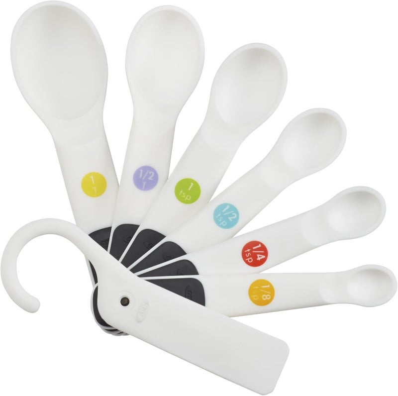 OXO Good Grips 6-Piece Plastic Measuring Spoons with Scraper- White - Image 1