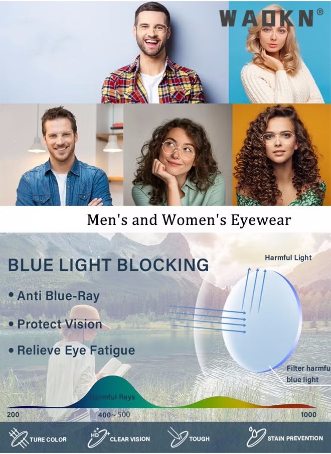 WAOKN Round Metal Blue Light Blocking EyeGlasses For Women/Men Computer Glasses, Gaming Glasses, Anti Eye strain UV Filter Lens, Light Weight Frame Glasses for Reading Gaming Computer Phone Gold  - Image 5
