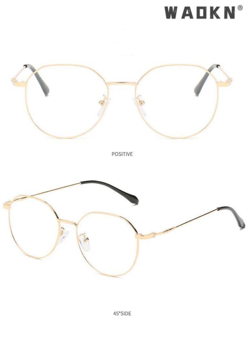 WAOKN Round Metal Blue Light Blocking EyeGlasses For Women/Men Computer Glasses, Gaming Glasses, Anti Eye strain UV Filter Lens, Light Weight Frame Glasses for Reading Gaming Computer Phone Gold  - Image 2