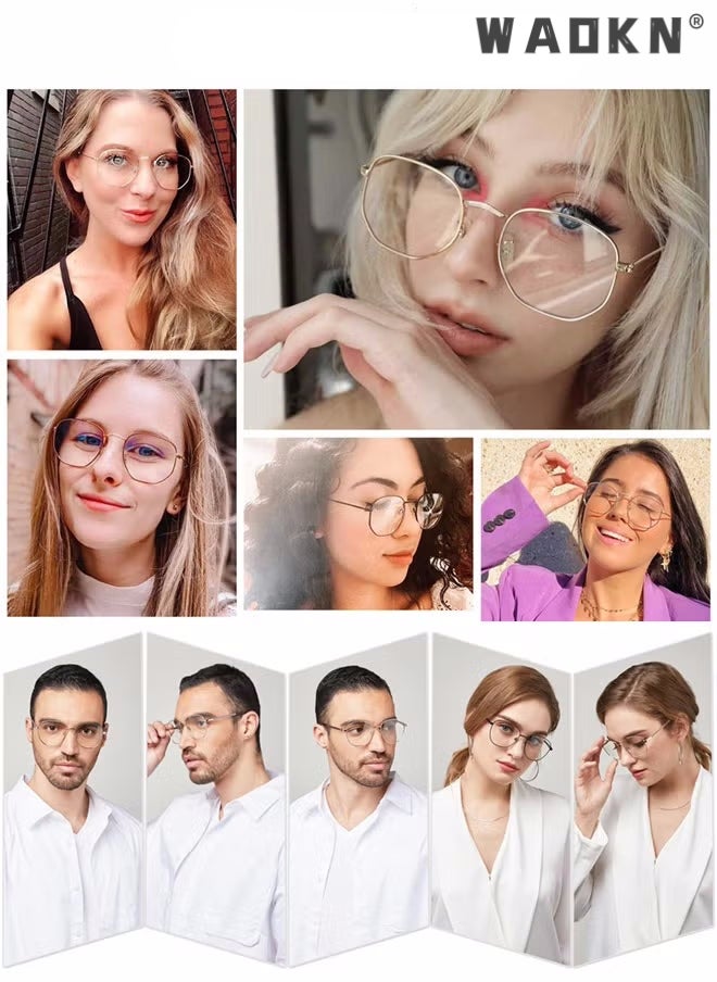 WAOKN Round Metal Blue Light Blocking EyeGlasses For Women/Men Computer Glasses, Gaming Glasses, Anti Eye strain UV Filter Lens, Light Weight Frame Glasses for Reading Gaming Computer Phone Gold  - Image 4