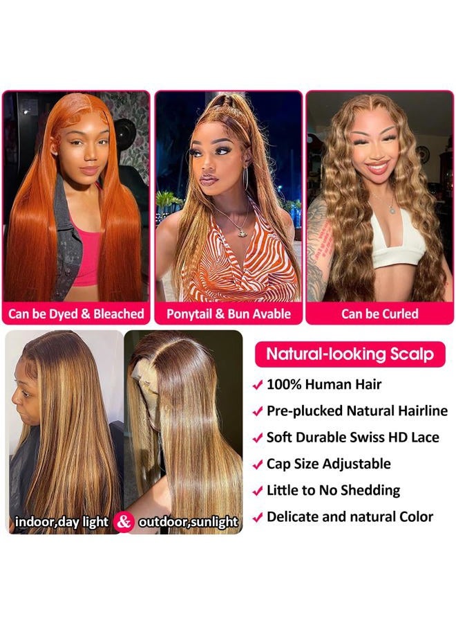 Flady Highlight Ombre Lace Front Wig Human Hair Pre Plucked Glueless HD Lace Frontal Wig 4/27 Straight Wigs Human Hair Ombre Brown Blonde Wig 150Density - Image 5