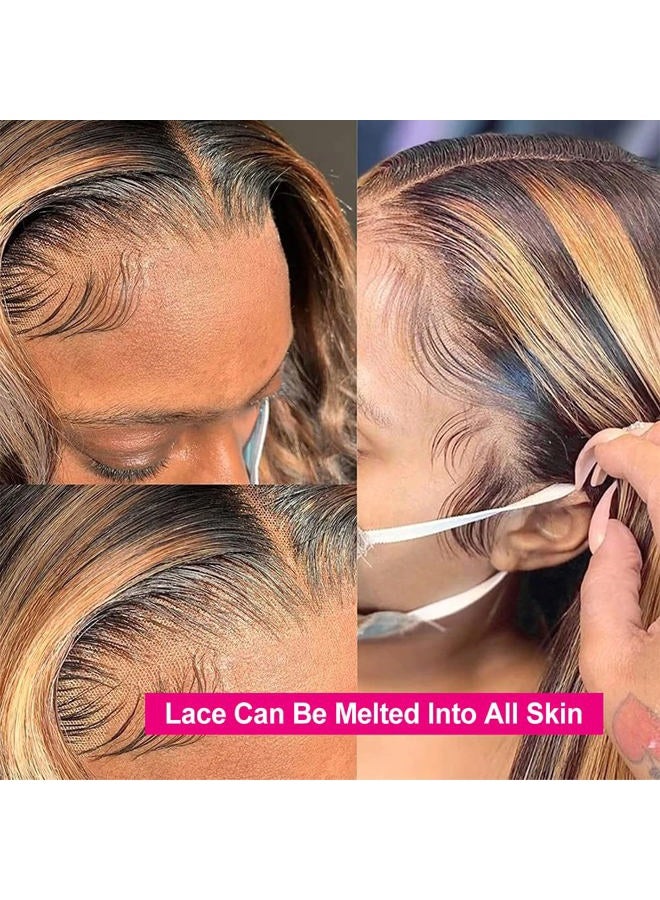 Flady Highlight Ombre Lace Front Wig Human Hair Pre Plucked Glueless HD Lace Frontal Wig 4/27 Straight Wigs Human Hair Ombre Brown Blonde Wig 150Density - Image 4