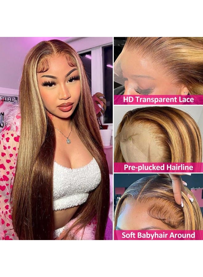 Flady Highlight Ombre Lace Front Wig Human Hair Pre Plucked Glueless HD Lace Frontal Wig 4/27 Straight Wigs Human Hair Ombre Brown Blonde Wig 150Density - Image 3