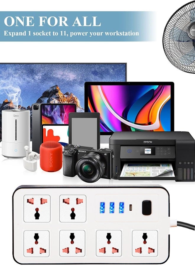 زفيزفيا حامي مقبس تمديد الطاقة بطول 6.5 قدم - 6 مآخذ واسعة مع 3 منافذ USB-A و 1 منفذ USB Type C، مقبس مسطح، تركيب جداري، محطة شحن USB للمكتب، مثالي لجميع الأجهزة الإلكترونية، لون أبيض، أبعاد 25.4x17.4x3.9 سم - Image 5