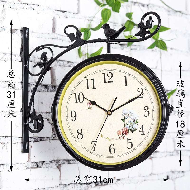 Nordic Creative Wall Clock Home Simple Modern Clock Iron Wall Clock Vintage Decorative Clock Double-Sided Wall Clock - Image 1