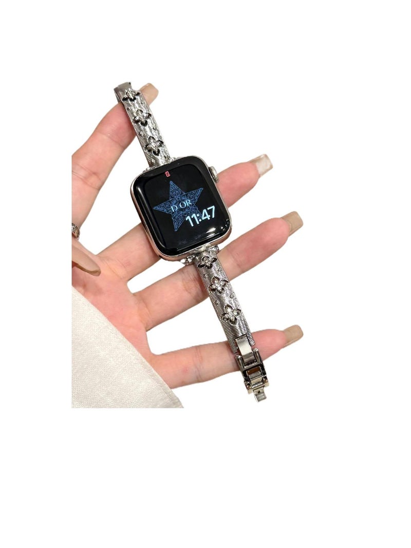 AD Silver Smartwatch Band Compatible with Apple Watch with Adjustable Fit Replacement Strap for Daily Wear - Image 1