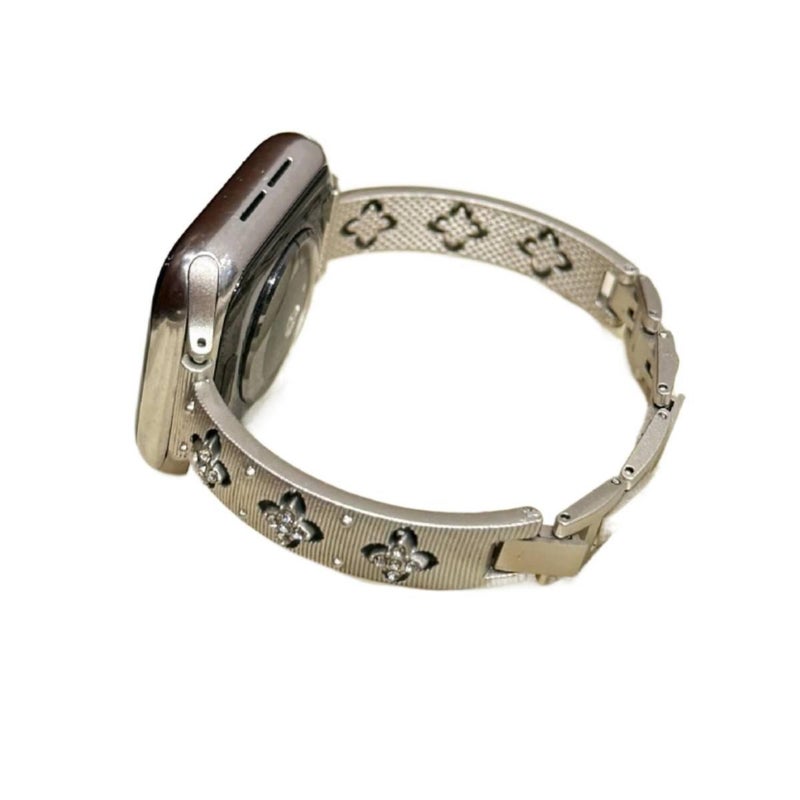 AD Silver Smartwatch Band Compatible with Apple Watch with Adjustable Fit Replacement Strap for Daily Wear - Image 3