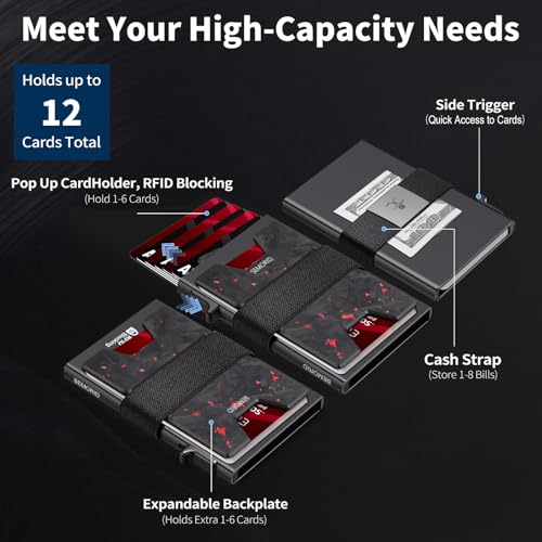 SEMORID Slim Wallet for Men, Minimalist RFID Blocking Mens Card Wallet - Pop Up Credit Card Holder, Thin Metal Case with Cash Band, Hold 12+ Cards - Image 2