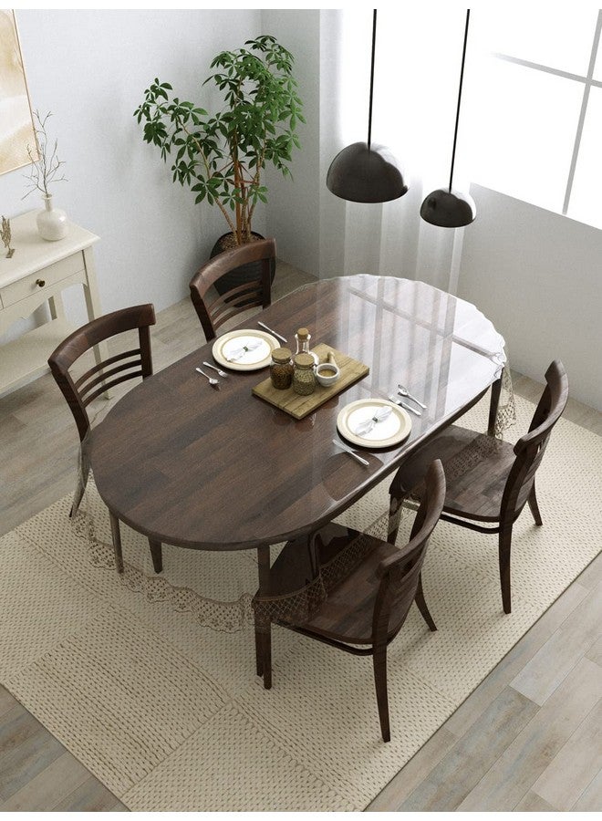 Clasiko 4 Seater Oval Dining Table Cover; 54x78 Inches or 137x198 Cms; Material - PVC; Anti Slip; Brown Tipping Lace - Image 1