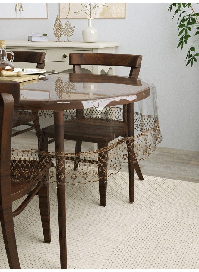 Clasiko 4 Seater Oval Dining Table Cover; 54x78 Inches or 137x198 Cms; Material - PVC; Anti Slip; Brown Tipping Lace - Image 3