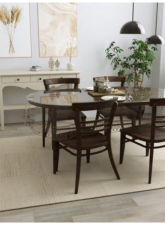 Clasiko 4 Seater Oval Dining Table Cover; 54x78 Inches or 137x198 Cms; Material - PVC; Anti Slip; Brown Tipping Lace - Image 2
