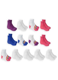 FRUIT OF THE LOOM Fruit of the Loom Girl's Big Everyday Essential Soft Cushion Socks, White, Pink, Blue, Purple, 4-10 