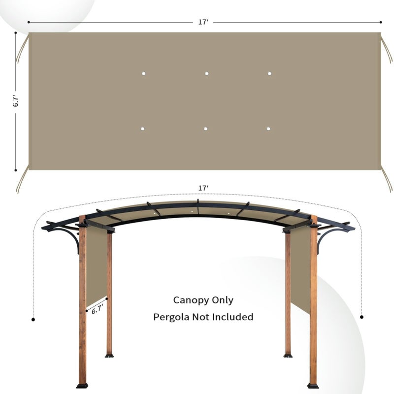 Tngan Universal Canopy Cover Replacement for 17x6.8 Ft Outdoor Pergola Structure, Garden Pergola Shade for Gazebo Patio Porch Balcony, Outdoor Waterproof Pergola Canopy Top(Cover Only) (Khaki) - Image 2