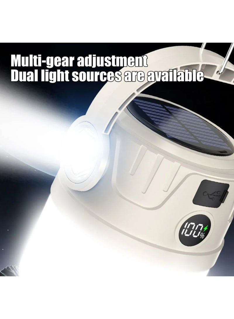 فانوس تخييم يعمل بالطاقة الشمسية | مصباح LED قابل لإعادة الشحن | ضوء محمول متعدد الاستخدامات | بطارية ١٢٠٠ مللي أمبير/ساعة | بنك طاقة USB | شحن بالطاقة الشمسية ومنافذ Type-C | سطوع قابل للتعديل - Image 3