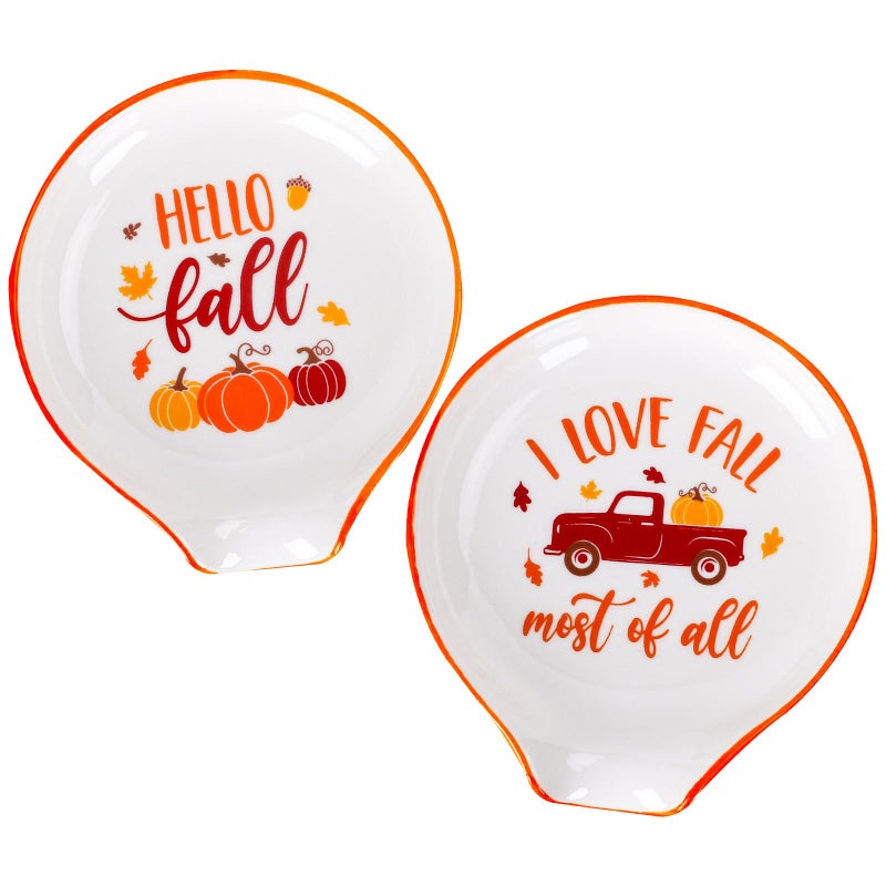 Whaline Fall Spoon Rest Autumn Pumpkin Truck Coffee Spoon Rest Ceramic Teaspoon Holder Small Sauce Dishes Dipping Bowl - Image 1