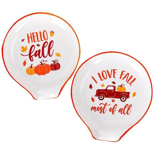 Whaline Fall Spoon Rest Autumn Pumpkin Truck Coffee Spoon Rest Ceramic Teaspoon Holder Small Sauce Dishes Dipping Bowl - Image 2