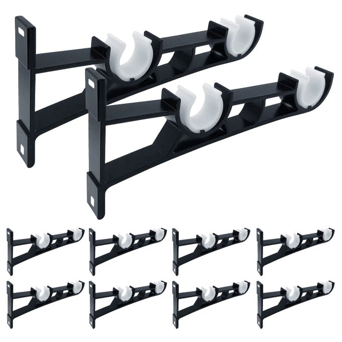 CURTAIN ROD BRACKETS HEAVY DUTY CURTAIN ROD HOLDERS DOUBLE RODS DRAPERY WINDOW HARDWARE ROD HOOKS HANGERS FOR WALL DOUBLE ROD CURTAIN BRACKETS FOR 1 INCH POLE RODS BLACK 10 PACK