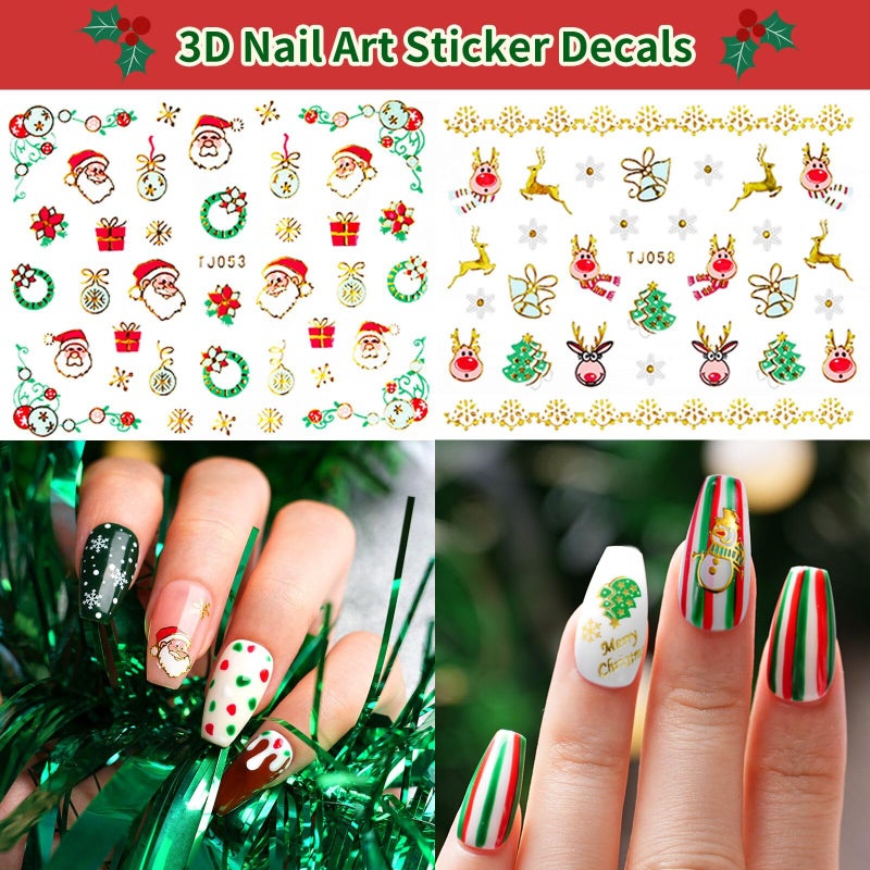 Pretty Diva Christmas Nail Stickers - 10 Packs 3D Metal Gold Xmas Design Self-Adhesive Nail Decals, Bronzing Snowflakes Snowmen Santa Xmas Tree Nail Art Stickers Tips DIY Decoration for Women Kids - Image 3