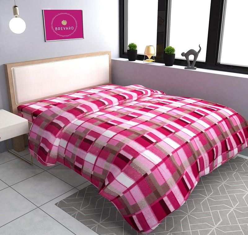 BREVARD BREVARD Single Bed Woolen Fabric Checkered Quilt CoverDuvet CoverRajai CoverBlanket Cover for Winters 60x90 InchesBrown and Pink Combo of 2 - Image 3