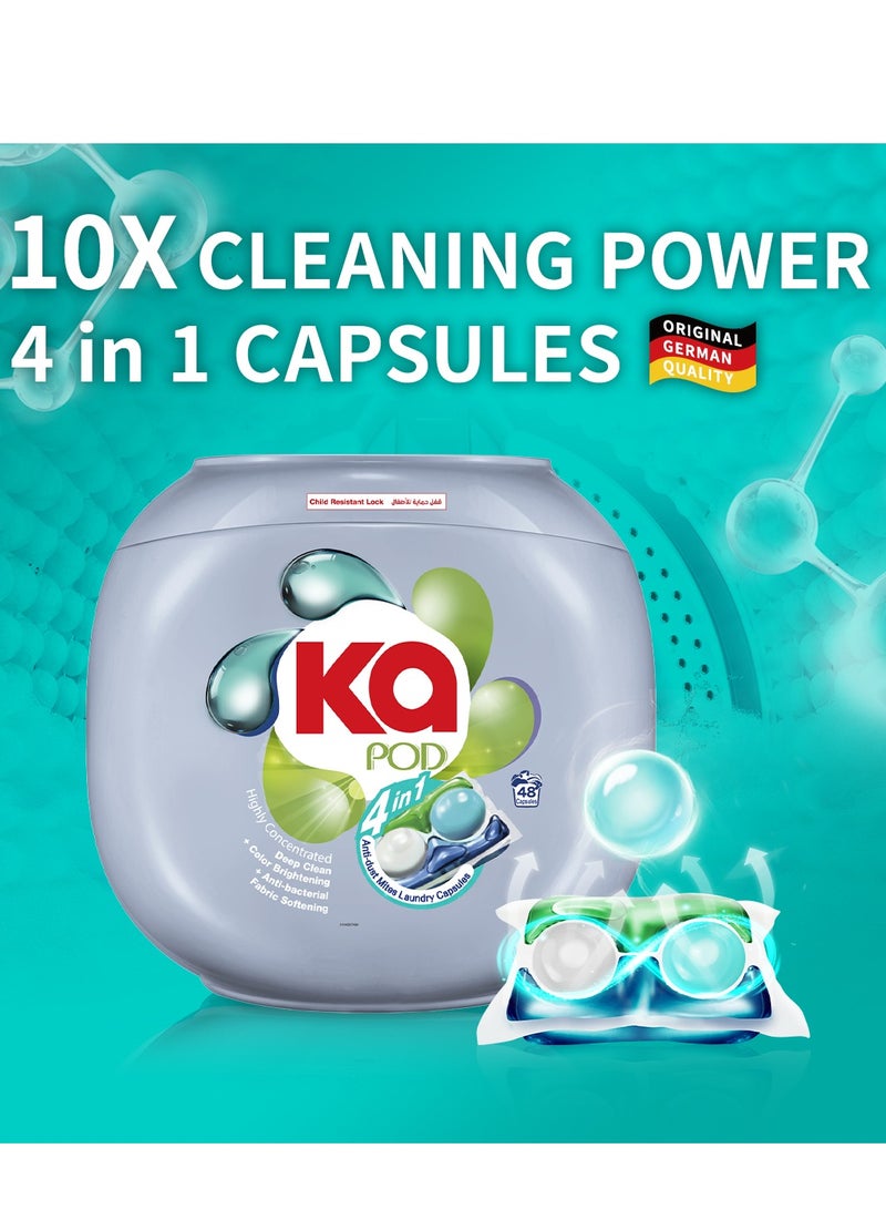 كي ايه KA PODS, 4-in-1 Anti-Dust Mites Laundry Detergent Capsules with Deep Cleaning, Fabric Softening, Color Brightening, Anti-Bacterial, Powerful Stain Remover in 1 capsule, Long-Lasting Fragrance, 48 Pods - Image 3