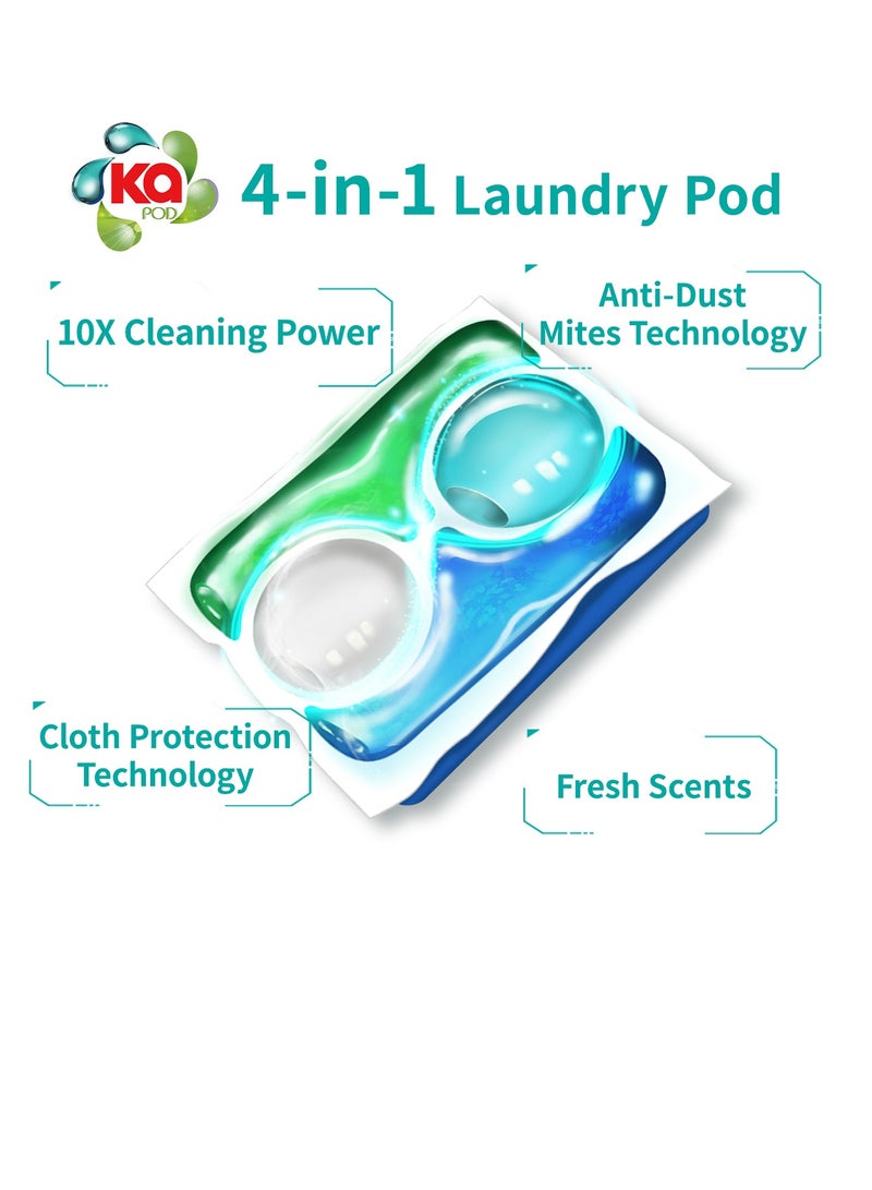 كي ايه KA PODS, 4-in-1 Anti-Dust Mites Laundry Detergent Capsules with Deep Cleaning, Fabric Softening, Color Brightening, Anti-Bacterial, Powerful Stain Remover in 1 capsule, Long-Lasting Fragrance, 48 Pods - Image 4