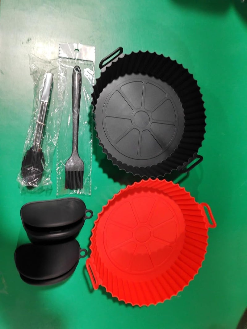 Nisixdec NISIXDEC Air Fryer Silicone Liners 6 Pack Food Grade BPAFree Reusable Silicone Baskets Reusable Baking Oven Accessories Basting Brush and Tongs 8 inch Reusable Round Liners  - Image 2