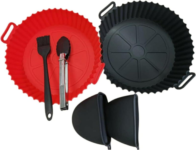 Nisixdec NISIXDEC Air Fryer Silicone Liners 6 Pack Food Grade BPAFree Reusable Silicone Baskets Reusable Baking Oven Accessories Basting Brush and Tongs 8 inch Reusable Round Liners  - Image 1
