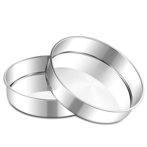 E-far Efar 9 Inch Round Cake Pan 2Piece Stainless Steel Round Baking Mold Tins NonToxic LeakProof for Birthday Wedding Layer Tiered Cake Easy Clean Dishwasher Safe - Image 1
