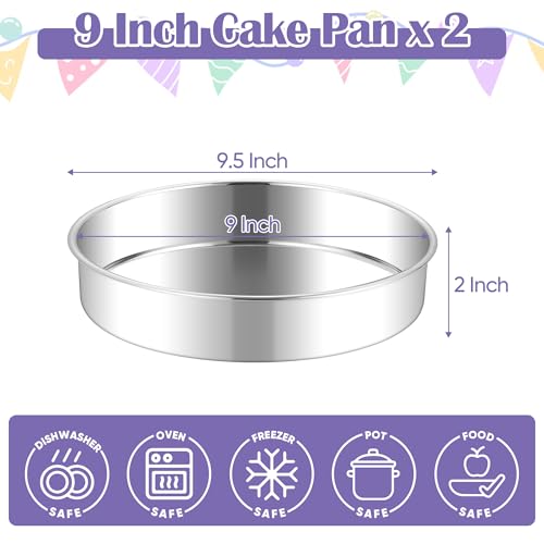 E-far Efar 9 Inch Round Cake Pan 2Piece Stainless Steel Round Baking Mold Tins NonToxic LeakProof for Birthday Wedding Layer Tiered Cake Easy Clean Dishwasher Safe - Image 3
