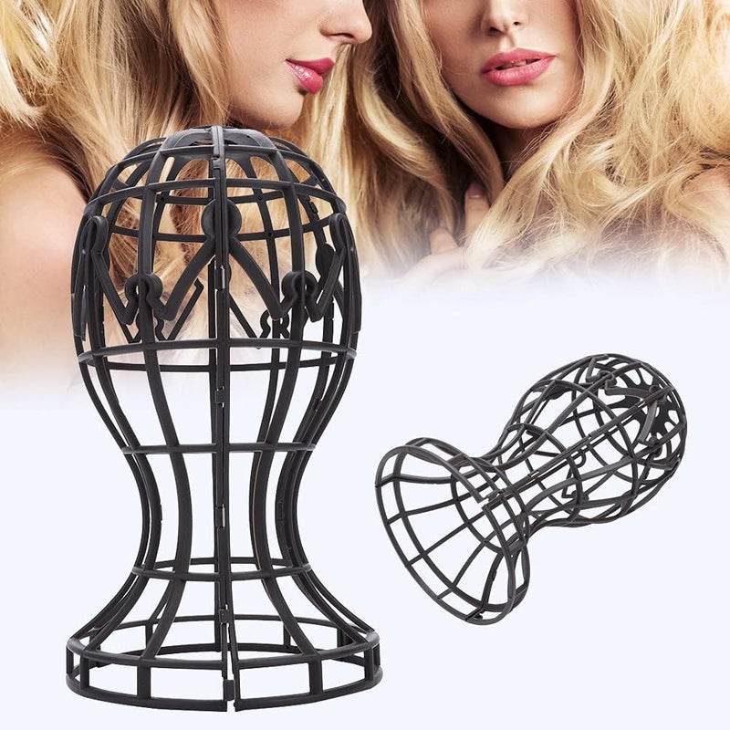 DOACT 2 Wig Stand ,Wig Stand Holder, 2 Colors ABS Foldable Plastic Wig Display Support Stand Lightweight Head Wig Hat Holder Hairpieces Display Folding Air Wig Dry (Black) - Image 5