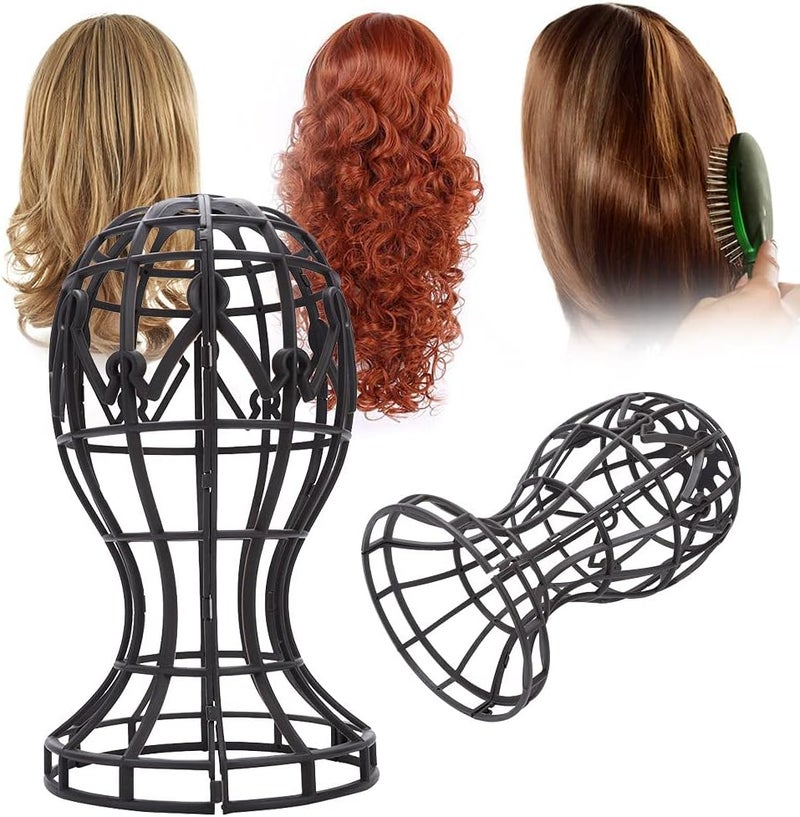 DOACT 2 Wig Stand ,Wig Stand Holder, 2 Colors ABS Foldable Plastic Wig Display Support Stand Lightweight Head Wig Hat Holder Hairpieces Display Folding Air Wig Dry (Black) - Image 4