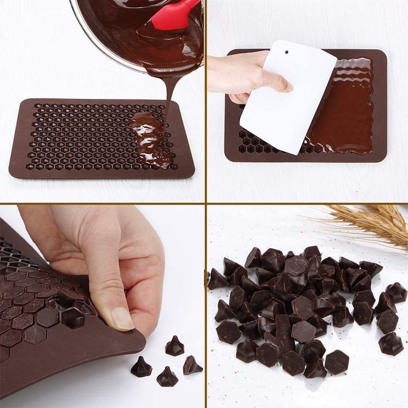 Webake Chocolate Chip Mold 202 Cavity Silicone Mini Candy Molds LFGB 2 Pack For Non Dairy & Sugar Organic Chocolate Chips & Mini Gumdrop, Ganache, Small Dot Cake Decoration (1 Scraper Included) - Image 3
