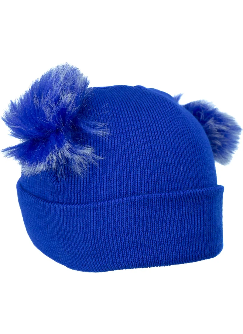 Oppland Girls Winter Thick Beanie Double Pompom Model Cotton Folded Warm Flexible Comfortable