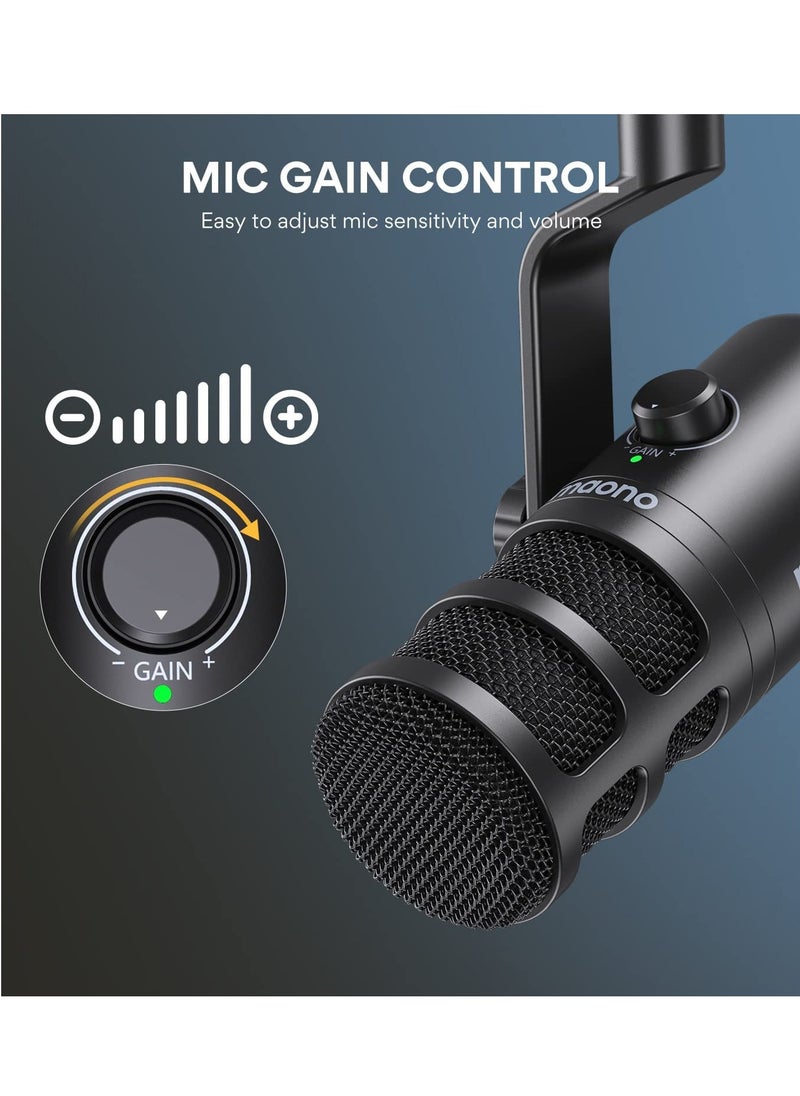 Maono - PD100U USB Dynamic Microphone, Podcast Recording Microphone with Gain Knob, Plug & Play, Metal Structure, Voice-Isolating Technology, Cardioid Studio PC Mic for Streaming, Vocal, Home Studio - Image 1