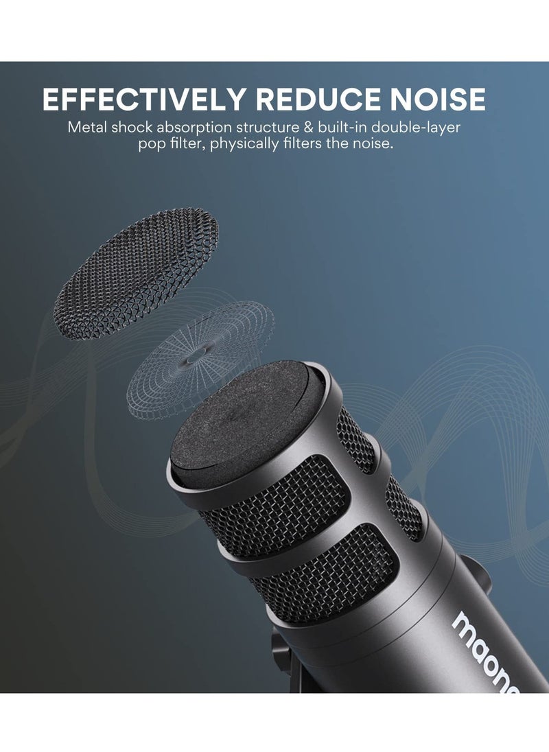 Maono - PD100U USB Dynamic Microphone, Podcast Recording Microphone with Gain Knob, Plug & Play, Metal Structure, Voice-Isolating Technology, Cardioid Studio PC Mic for Streaming, Vocal, Home Studio - Image 1