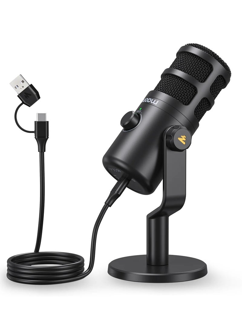 Maono - PD100U USB Dynamic Microphone, Podcast Recording Microphone with Gain Knob, Plug & Play, Metal Structure, Voice-Isolating Technology, Cardioid Studio PC Mic for Streaming, Vocal, Home Studio - Image 1
