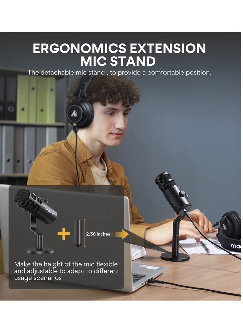 Maono - PD100U USB Dynamic Microphone, Podcast Recording Microphone with Gain Knob, Plug & Play, Metal Structure, Voice-Isolating Technology, Cardioid Studio PC Mic for Streaming, Vocal, Home Studio - Image 1