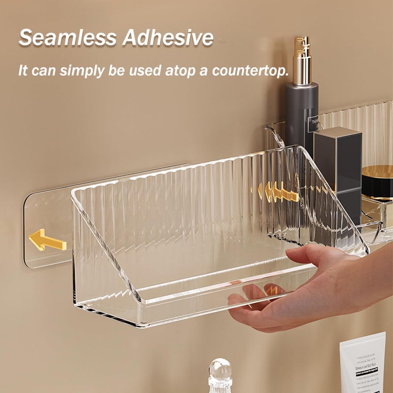 MORNITE 3 Pcs Medicine Cabinet Tray Organizer, Small Adhesive Bathroom Vanity Floating Shelves Storage for Toilet, Mirror, Wall, Countertop, Clear - Image 4