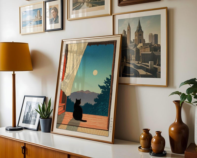 TNESSENTIAL Black Cat Japanese Print, Japanese Cat Wall Art, Moonlight Cat Poster, Japandi Home Decor, Hasui Kawase Style, Minimalist Cat Art - Image 4