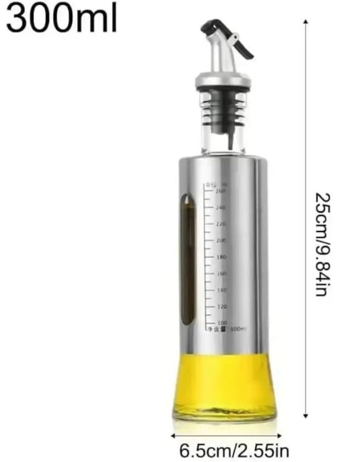 Portable Round Glass Edible Oil Dispenser With Stainless Steel Coating And Measuring Scale- Silver - Image 2