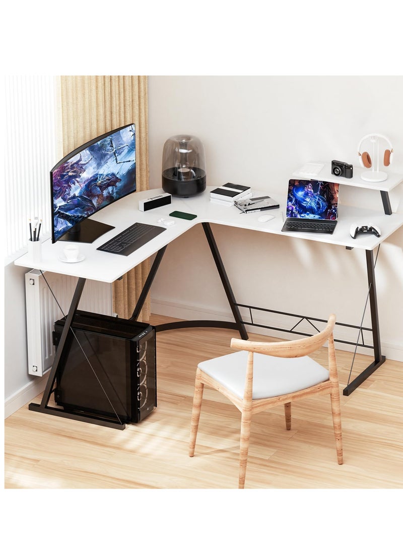 ZUIHAO L-Shaped Gaming Desk Modern Corner Workstation with Metal Frame Sturdy Home Office & PC Table for Gaming Writing and Storage Adjustable Footpads for Stability Large Desktop & Ample Legroom - Image 1