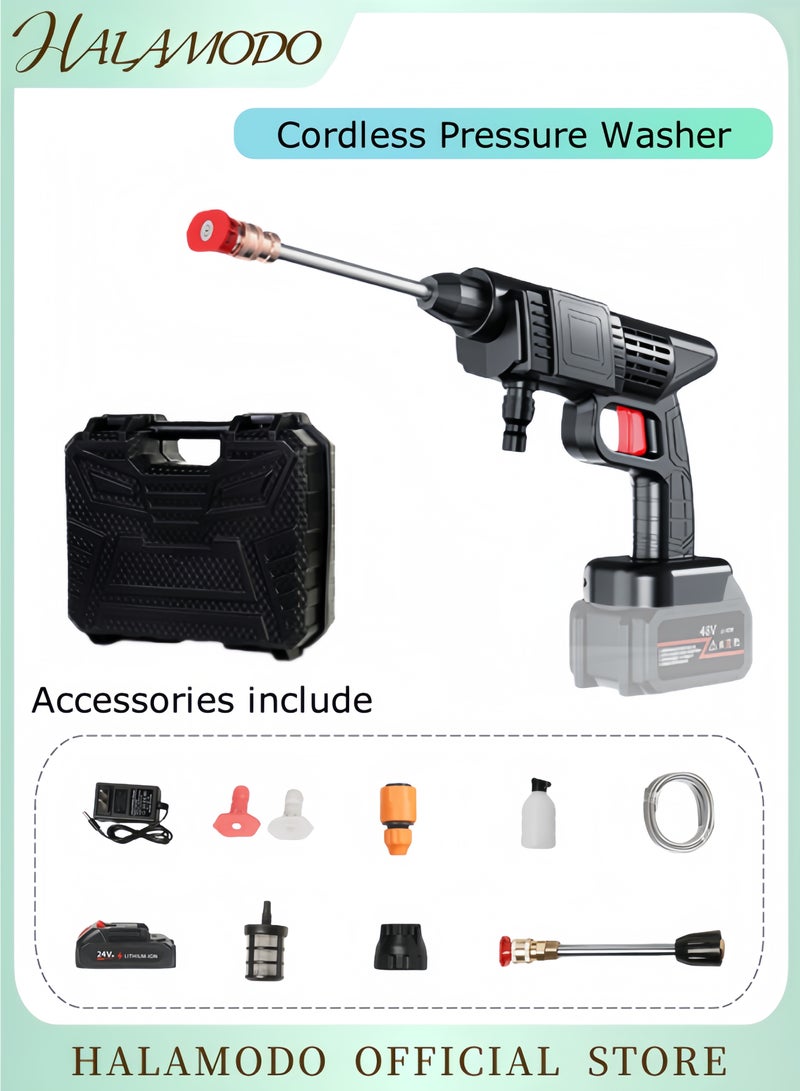 هالامودو غسالة ضغط لاسلكية محمولة، غسالة كهربائية محمولة عالية الضغط للسيارة للاستخدام المنزلي والأرضي، مع بطارية وشاحن واحد - Image 1