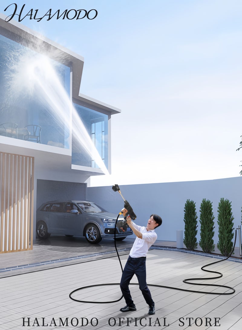 هالامودو غسالة ضغط لاسلكية محمولة، غسالة كهربائية محمولة عالية الضغط للسيارة للاستخدام المنزلي والأرضي، مع بطارية وشاحن واحد - Image 3
